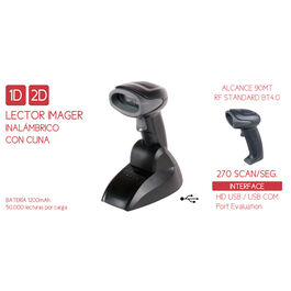 LECTOR CODIGO DE BARRAS SEYPOS PRO-CODE 2D / QR . BT WIRELESS USB NEGRO CON CUNA DE CARGA