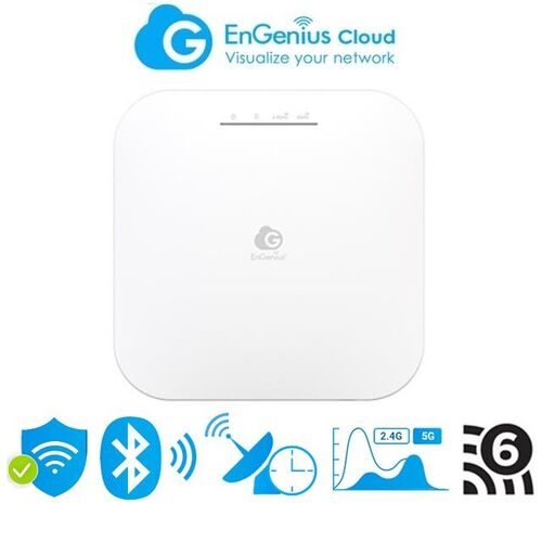 Punto Acceso ENGENIUS ECW220S AP Interior 802.11a/ac/ax/b/g/n Doble Banda WIFI6 1800 Mbps, 1 Gigabit PoE 802.3af/at, compatible MESH, Gestión por Cloud, Tecnología AirGuard y sensor BLE