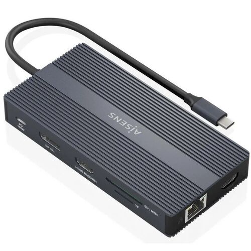 ADAPTADOR Docking USB Tipo-C Aisens ASUC-12P017-GR/ 2xHDMI/ 4xUSB/ 1xUSB Tipo-C/ 1xRJ45/ 1xDisplayPort/ 1xLector Tarjetas/ 1xUSB Tipo-C PD/ Gris