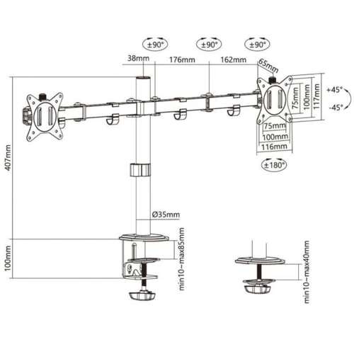 Soporte Mesa para 2 Monitores o TV Aisens DT32TSR-149/ de 17-32/ hasta 9kg