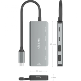 Hub USB Tipo-C Aisens A109-0946/ 2xUSB/ 2xUSB Tipo-C/ 1xUSB Tipo-C PD/ Gris